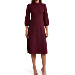 MAGGY LONDON Mock Neck Balloon Sleeve  Midi Dress Size 10, really comfortable